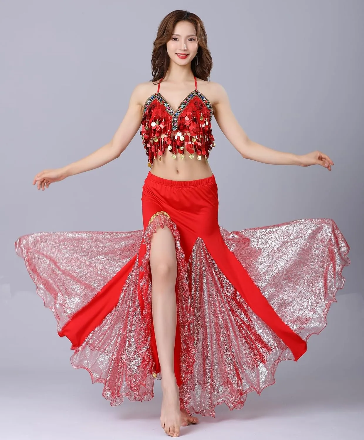 Belly Dance Skirt, Sequin Slit Dance Costume Outfit, Wrap Hip Skirts, Stage Performance Competition Skirt