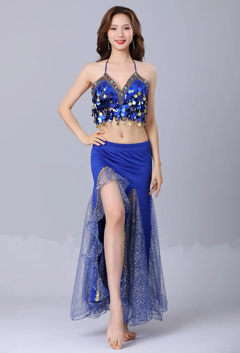 Belly Dance Skirt, Sequin Slit Dance Costume Outfit, Wrap Hip Skirts, Stage Performance Competition Skirt