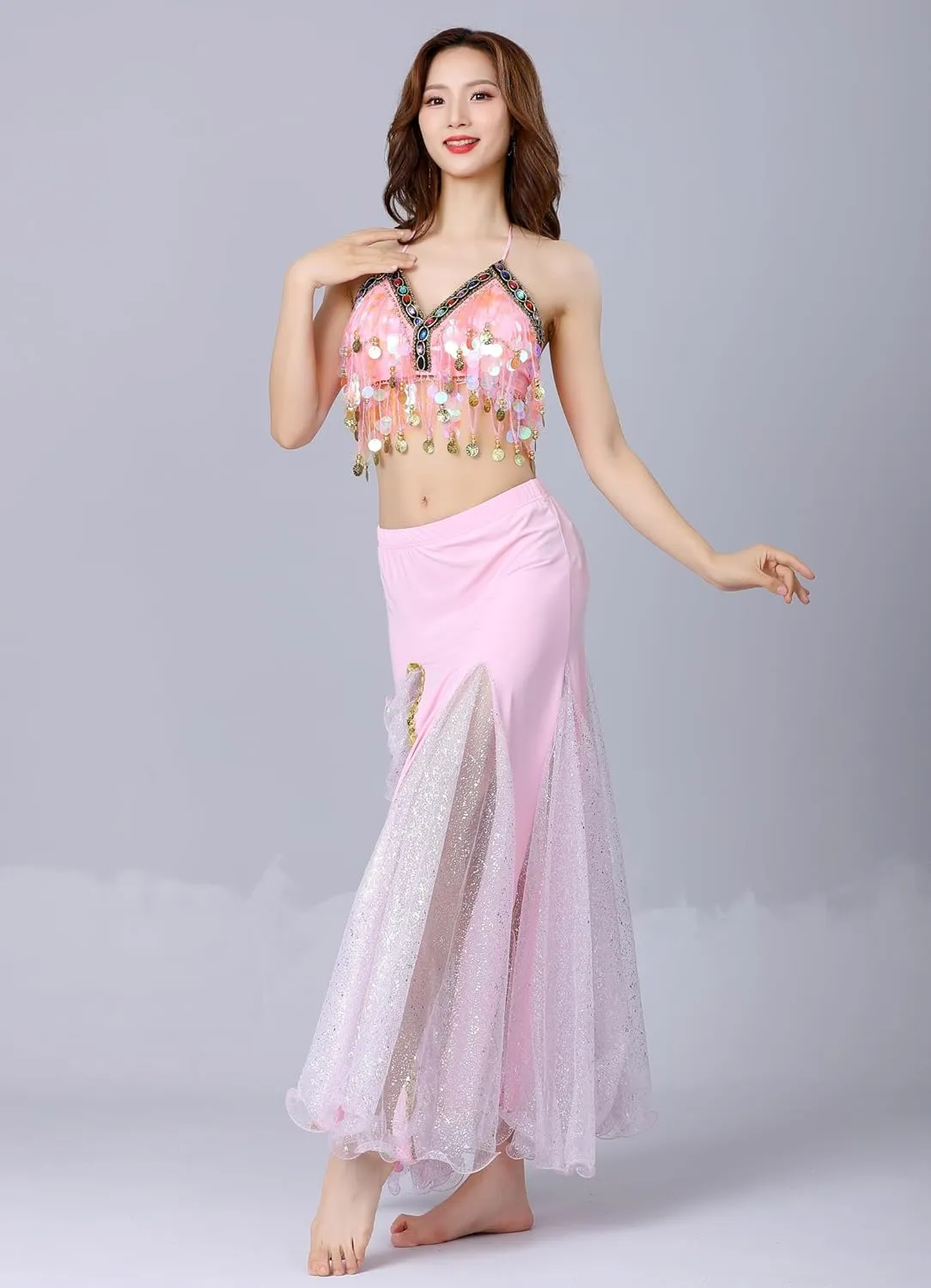 Belly Dance Skirt, Sequin Slit Dance Costume Outfit, Wrap Hip Skirts, Stage Performance Competition Skirt