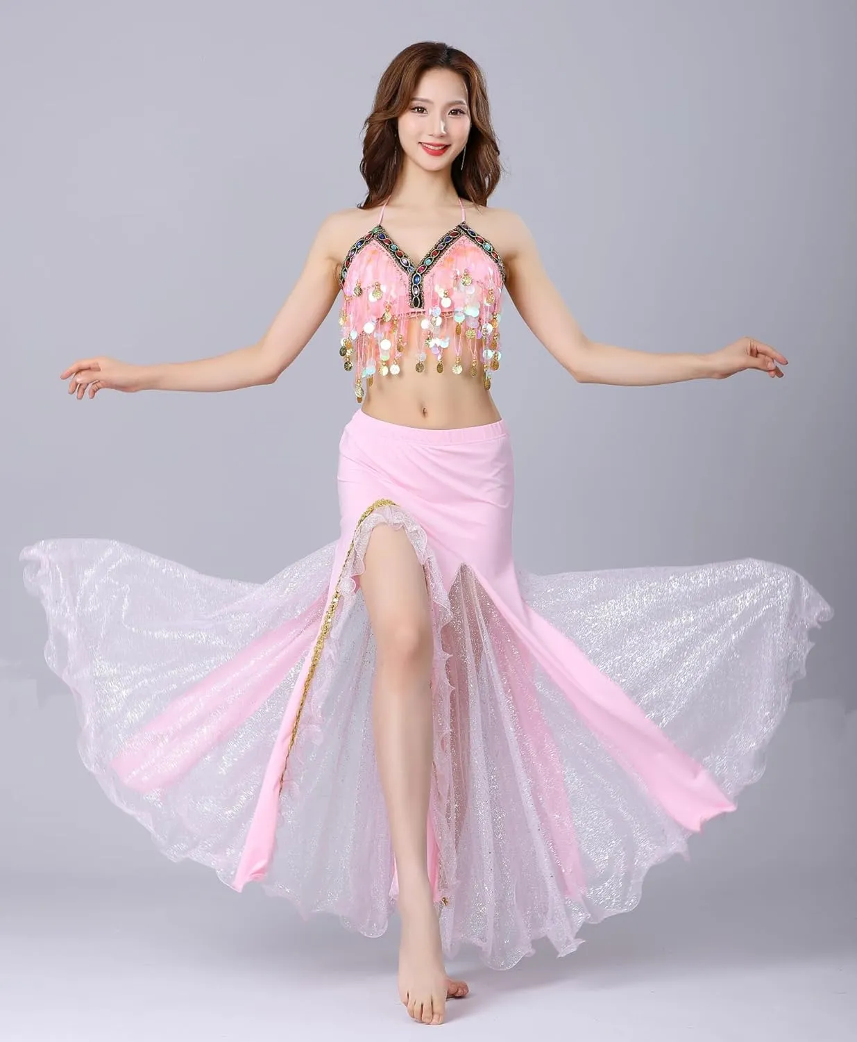 Belly Dance Skirt, Sequin Slit Dance Costume Outfit, Wrap Hip Skirts, Stage Performance Competition Skirt