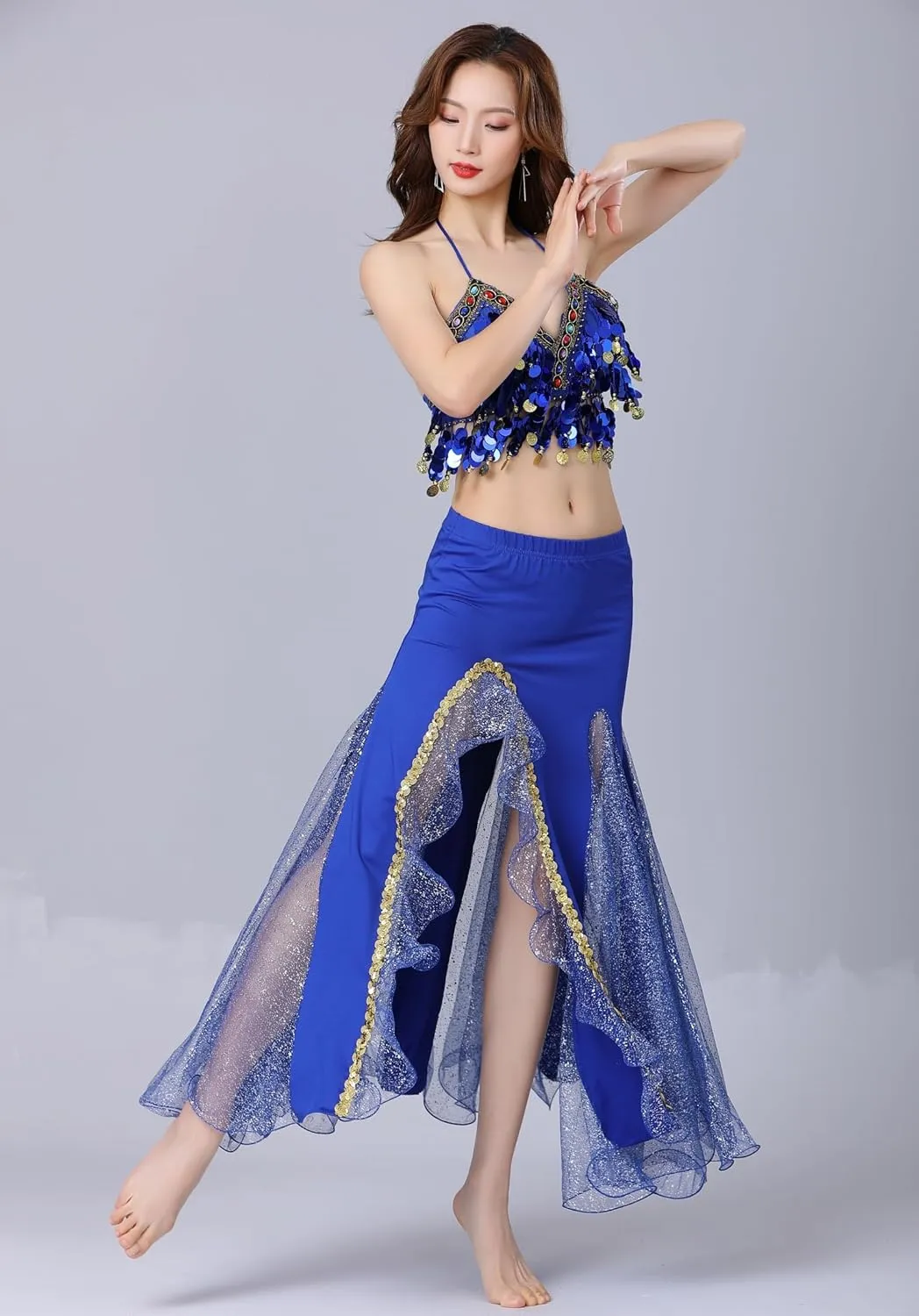 Belly Dance Skirt, Sequin Slit Dance Costume Outfit, Wrap Hip Skirts, Stage Performance Competition Skirt