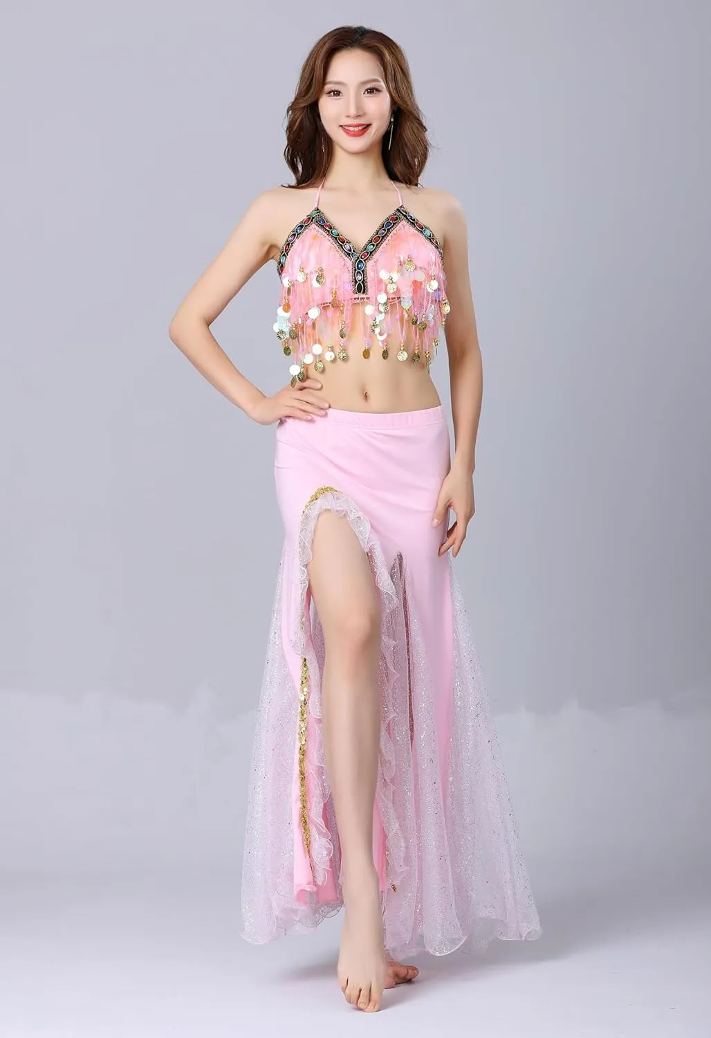 Belly Dance Skirt, Sequin Slit Dance Costume Outfit, Wrap Hip Skirts, Stage Performance Competition Skirt