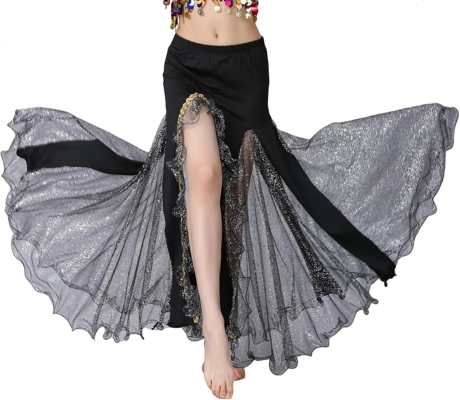 Belly Dance Skirt, Sequin Slit Dance Costume Outfit, Wrap Hip Skirts, Stage Performance Competition Skirt