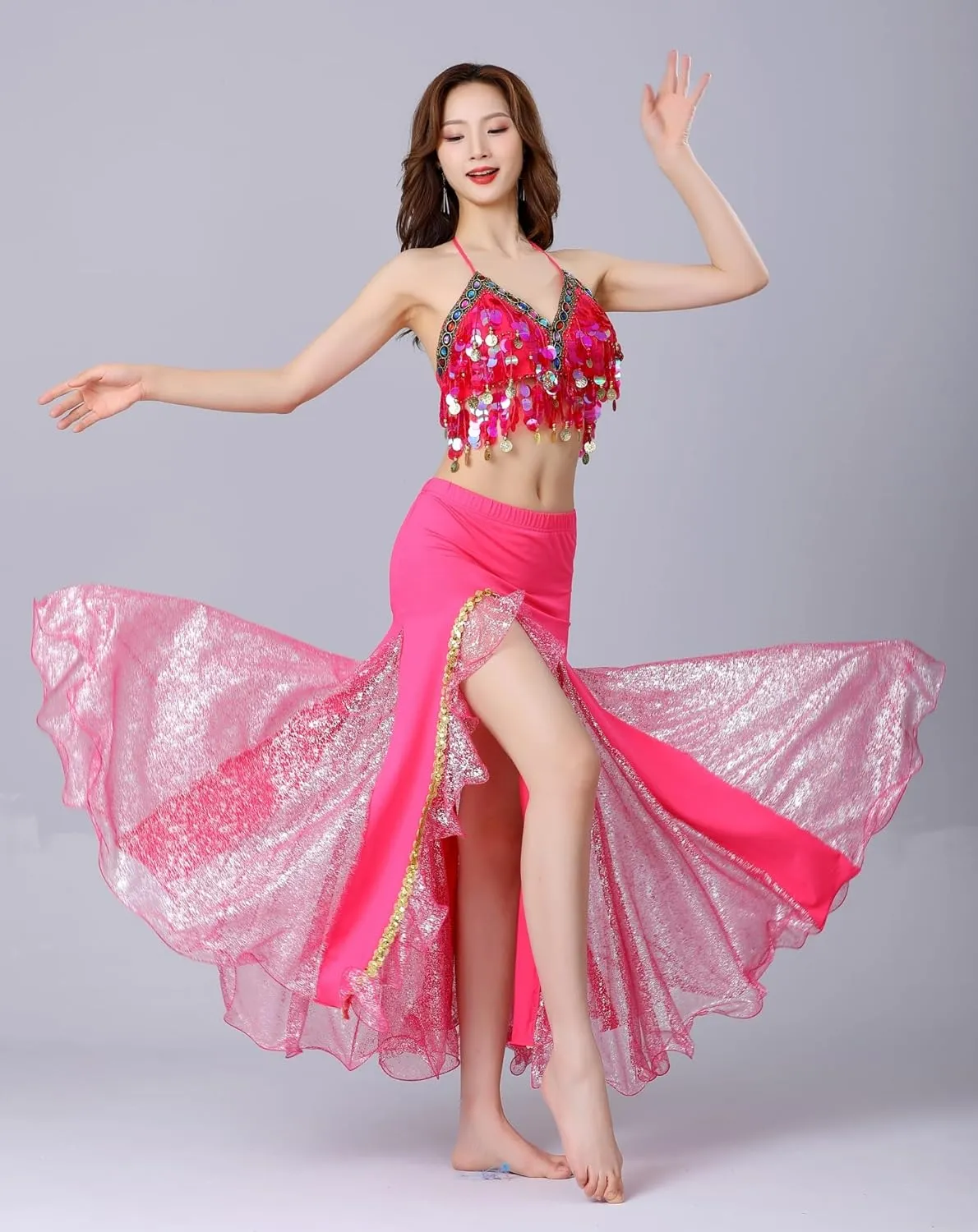 Belly Dance Skirt, Sequin Slit Dance Costume Outfit, Wrap Hip Skirts, Stage Performance Competition Skirt