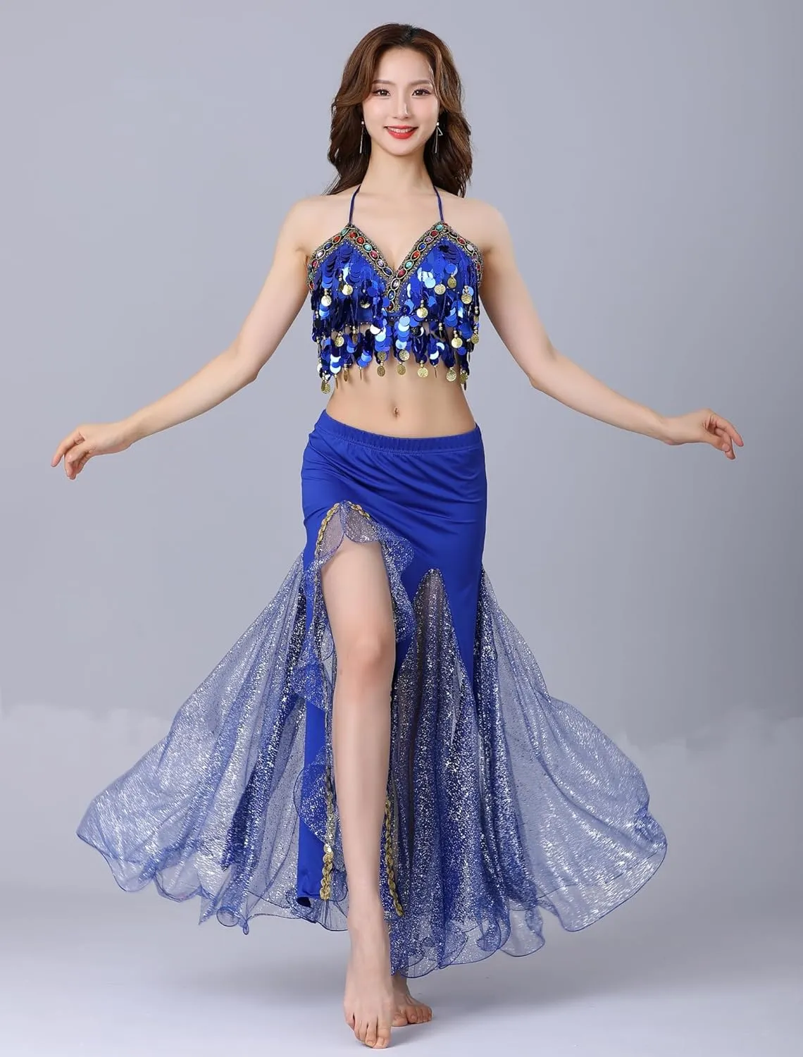 Belly Dance Skirt, Sequin Slit Dance Costume Outfit, Wrap Hip Skirts, Stage Performance Competition Skirt