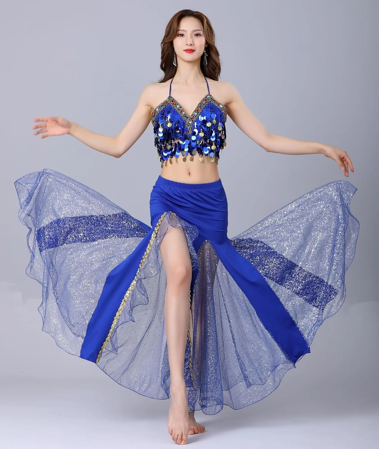 Belly Dance Skirt, Sequin Slit Dance Costume Outfit, Wrap Hip Skirts, Stage Performance Competition Skirt