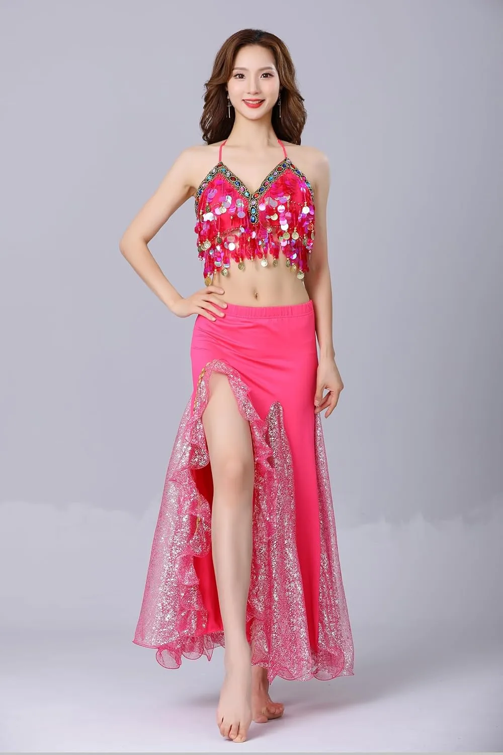 Belly Dance Skirt, Sequin Slit Dance Costume Outfit, Wrap Hip Skirts, Stage Performance Competition Skirt