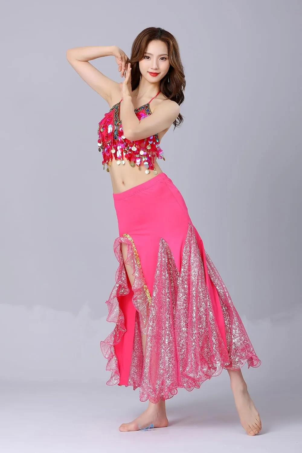 Belly Dance Skirt, Sequin Slit Dance Costume Outfit, Wrap Hip Skirts, Stage Performance Competition Skirt