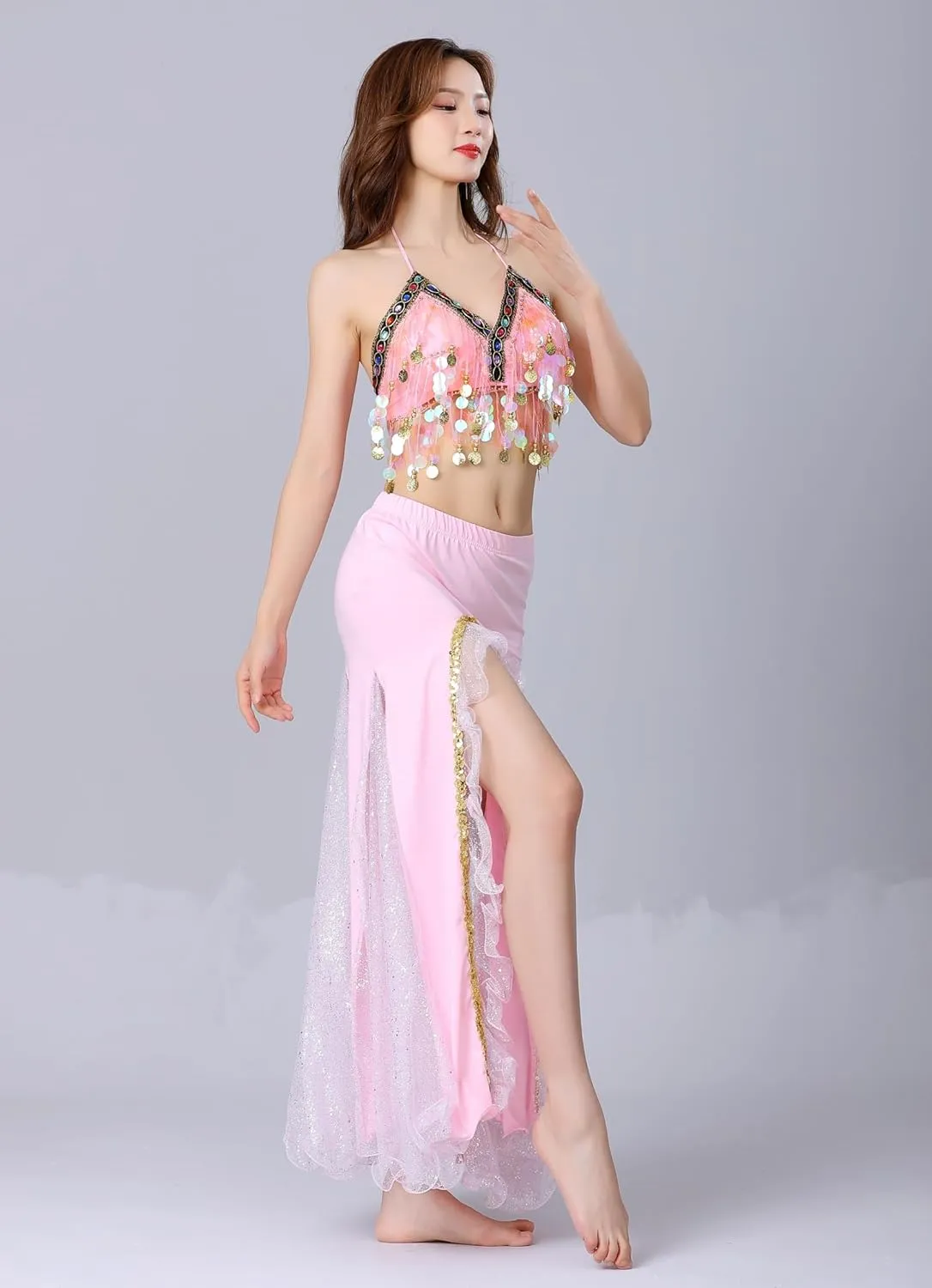 Belly Dance Skirt, Sequin Slit Dance Costume Outfit, Wrap Hip Skirts, Stage Performance Competition Skirt