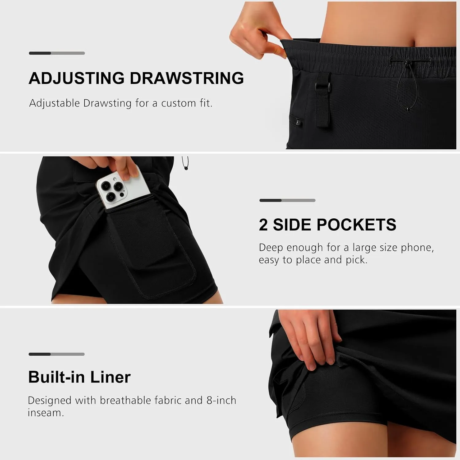 beroy Women's 16" Hiking Cargo Skorts Skirts Built-in Shorts Golf Travel Skirt Athletic Casual 4 Pockets