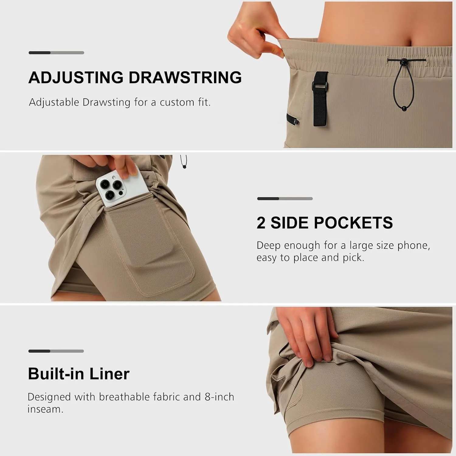 beroy Women's 16" Hiking Cargo Skorts Skirts Built-in Shorts Golf Travel Skirt Athletic Casual 4 Pockets