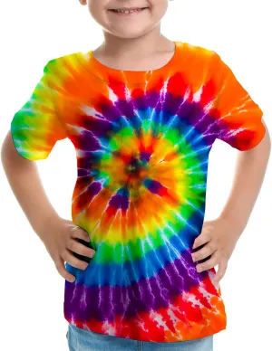 Big Kids Tie Dye Shirt for Boys Girls Short Sleeve Hippie Tshirt Senior Tee
