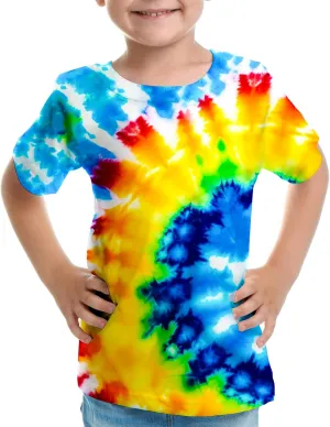 Big Kids Tie Dye Shirt for Boys Girls Short Sleeve Hippie Tshirt Senior Tee