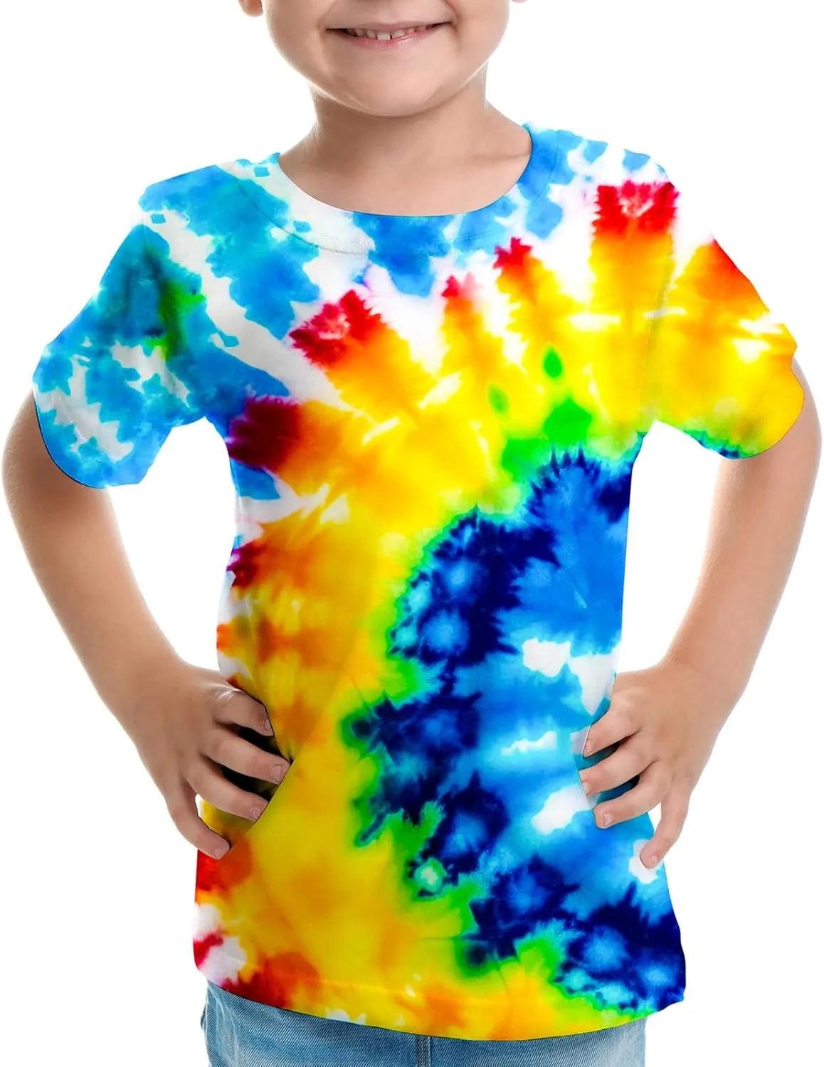 Big Kids Tie Dye Shirt for Boys Girls Short Sleeve Hippie Tshirt Senior Tee