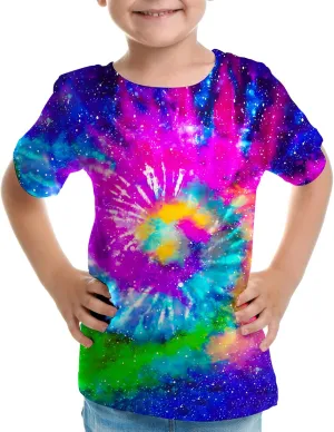 Big Kids Tie Dye Shirt for Boys Girls Short Sleeve Hippie Tshirt Senior Tee
