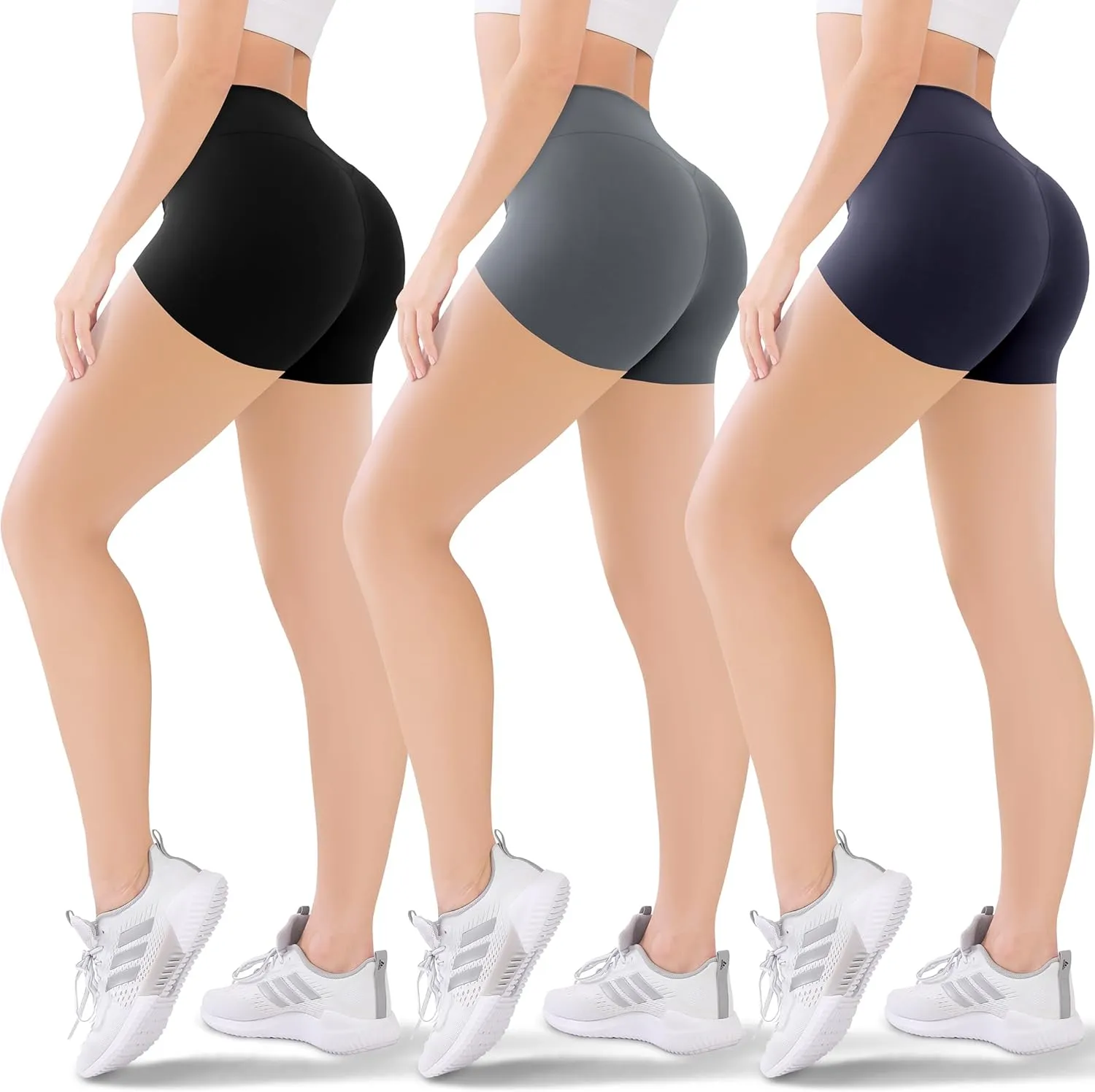Blisset 3 Pack Women's Active Shorts - 3/5/8High Waist Tummy Control No See -Through for Cycling Jogging Gym Workouts