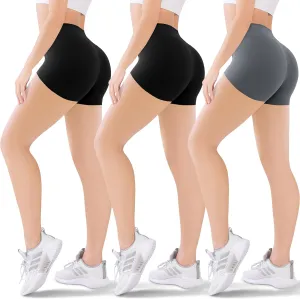 Blisset 3 Pack Women's Active Shorts - 3/5/8High Waist Tummy Control No See -Through for Cycling Jogging Gym Workouts