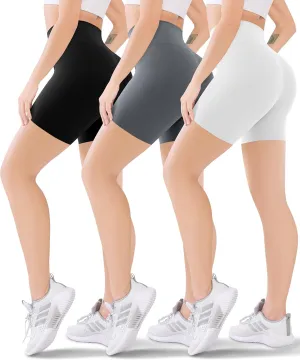 Blisset 3 Pack Women's Active Shorts - 3/5/8High Waist Tummy Control No See -Through for Cycling Jogging Gym Workouts