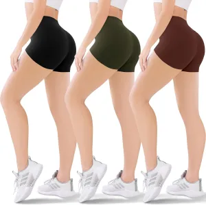 Blisset 3 Pack Women's Active Shorts - 3/5/8High Waist Tummy Control No See -Through for Cycling Jogging Gym Workouts