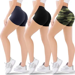 Blisset 3 Pack Women's Active Shorts - 3/5/8High Waist Tummy Control No See -Through for Cycling Jogging Gym Workouts