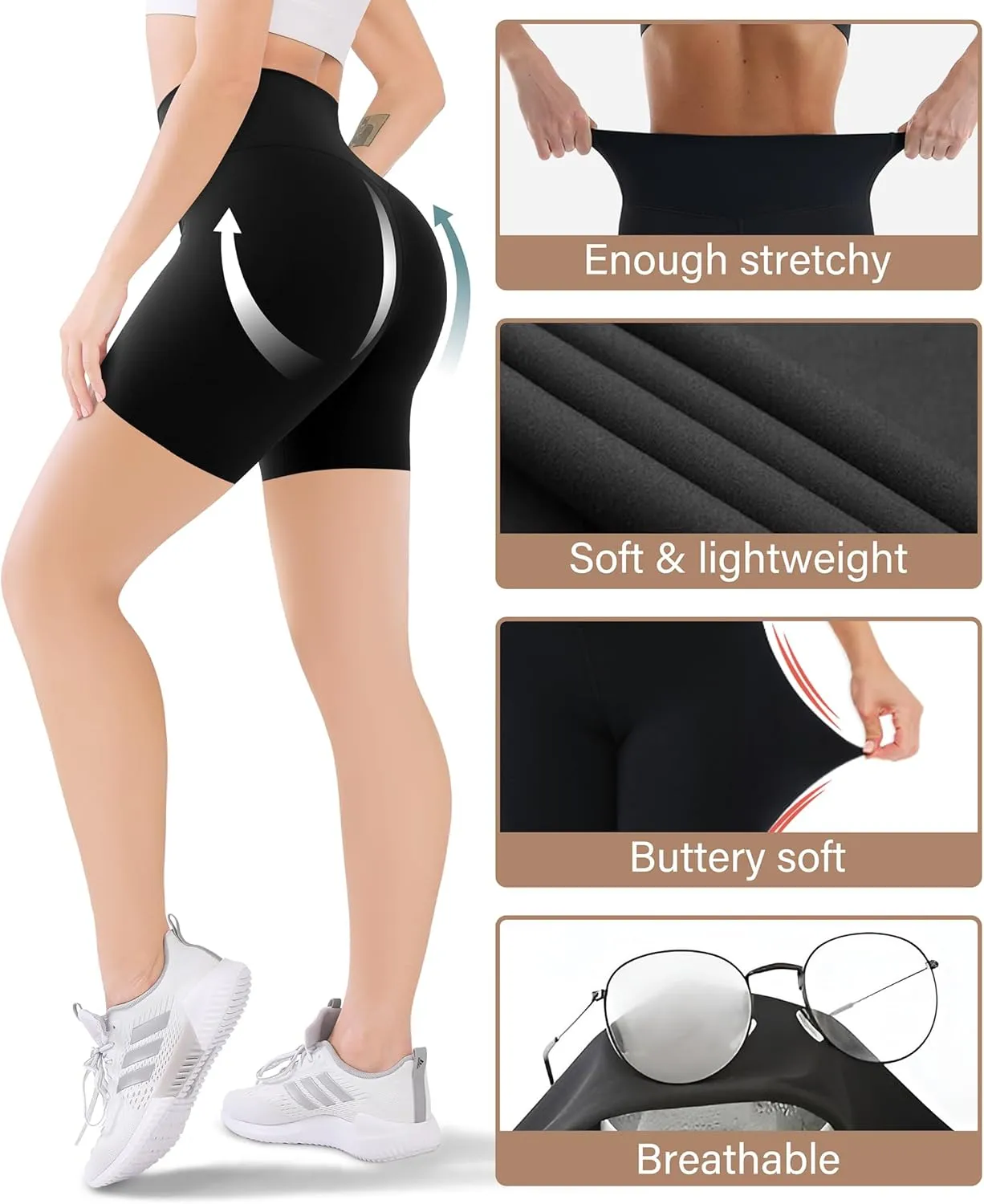 Blisset 3 Pack Women's Active Shorts - 3/5/8High Waist Tummy Control No See -Through for Cycling Jogging Gym Workouts