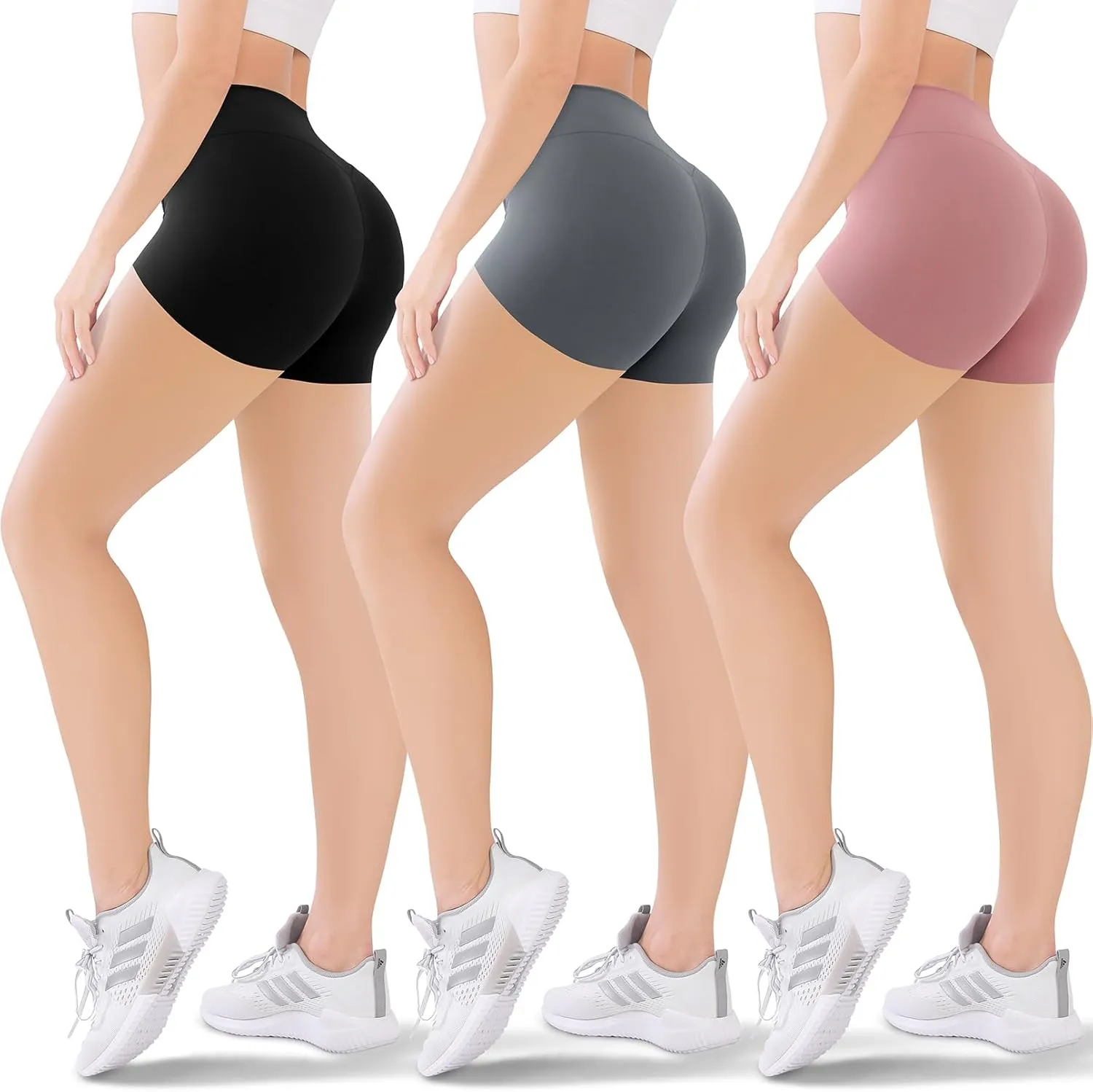 Blisset 3 Pack Women's Active Shorts - 3/5/8High Waist Tummy Control No See -Through for Cycling Jogging Gym Workouts