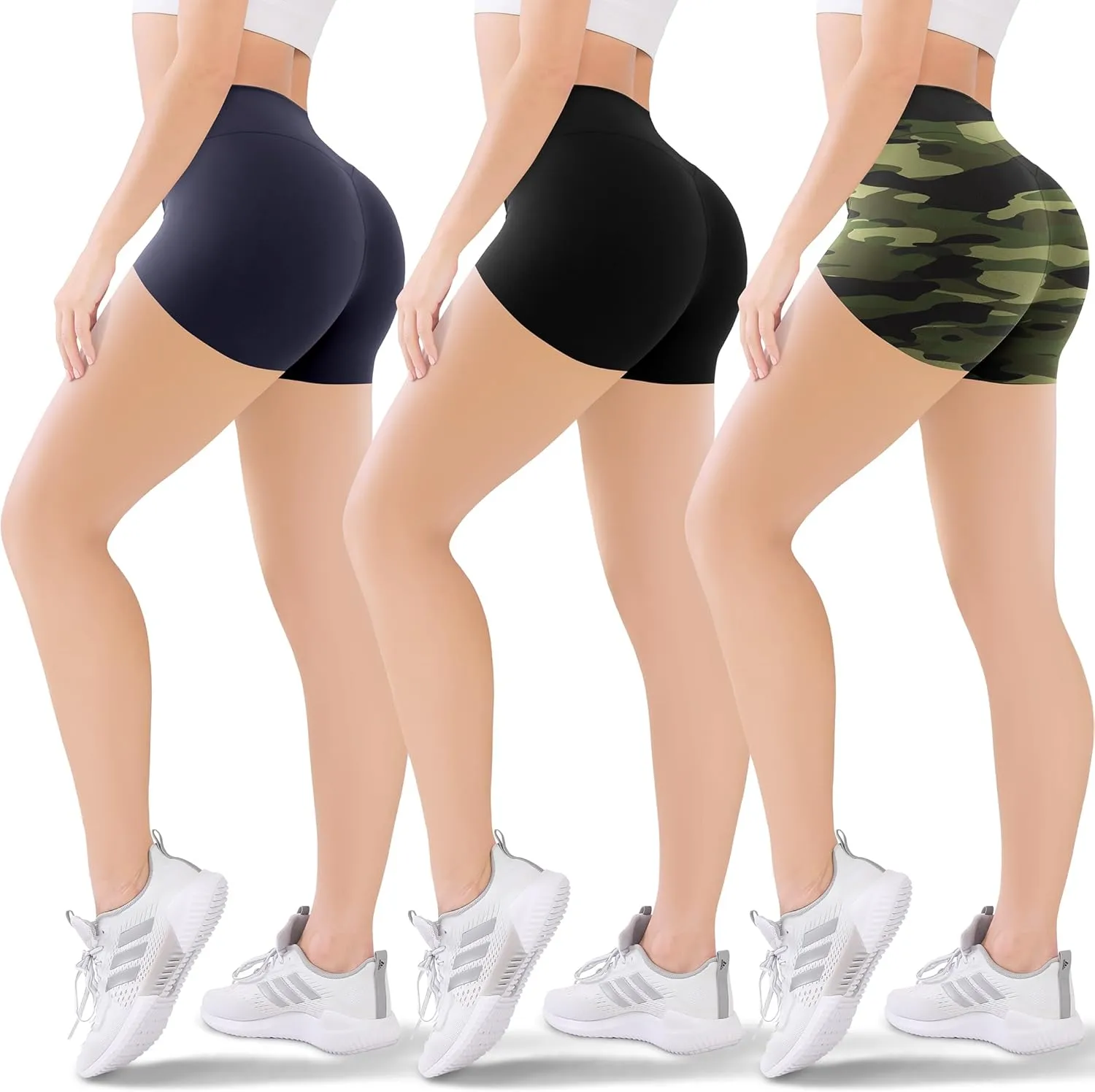Blisset 3 Pack Women's Active Shorts - 3/5/8High Waist Tummy Control No See -Through for Cycling Jogging Gym Workouts