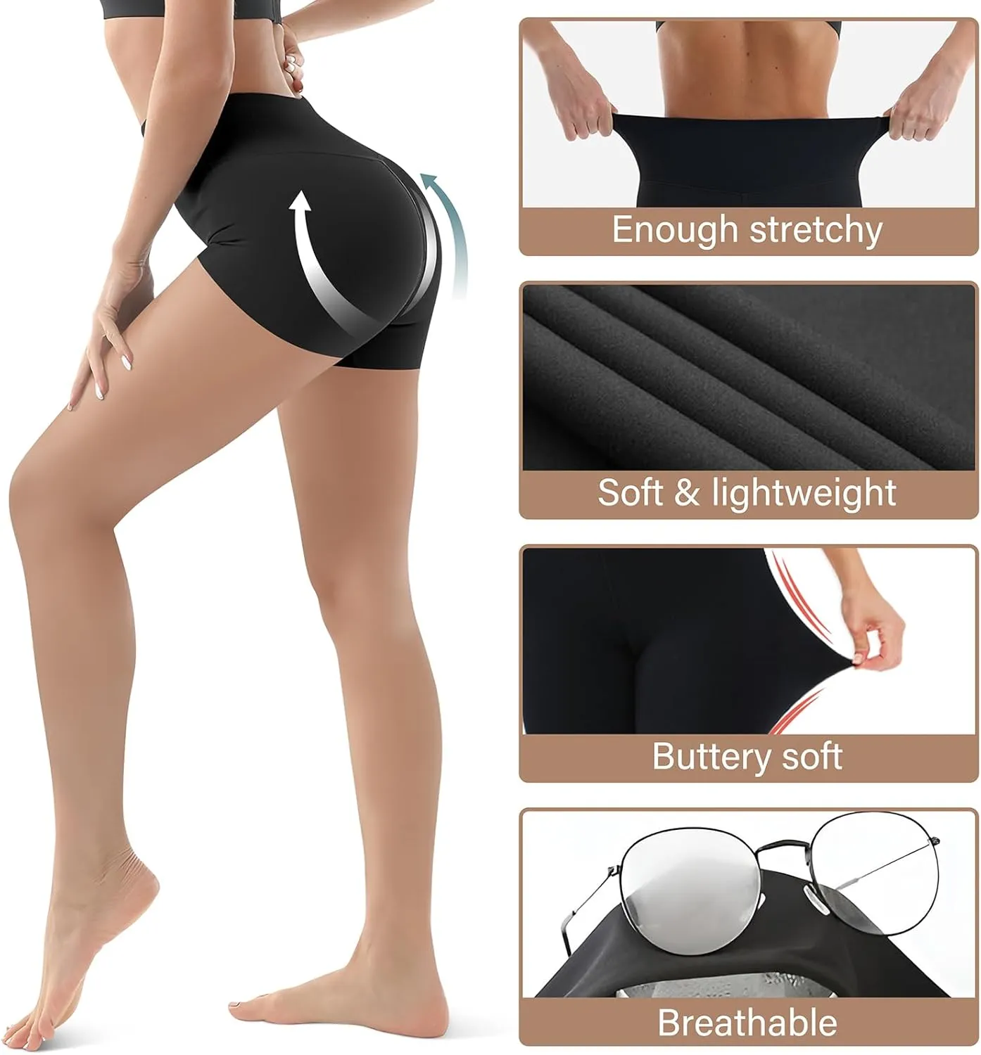 Blisset 3 Pack Women's Active Shorts - 3/5/8High Waist Tummy Control No See -Through for Cycling Jogging Gym Workouts