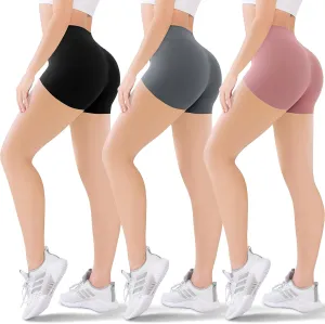 Blisset 3 Pack Women's Active Shorts - 3/5/8High Waist Tummy Control No See -Through for Cycling Jogging Gym Workouts