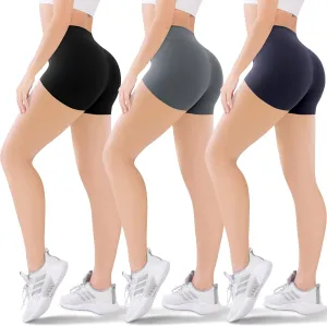 Blisset 3 Pack Women's Active Shorts - 3/5/8High Waist Tummy Control No See -Through for Cycling Jogging Gym Workouts
