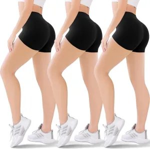 Blisset 3 Pack Women's Active Shorts - 3/5/8High Waist Tummy Control No See -Through for Cycling Jogging Gym Workouts