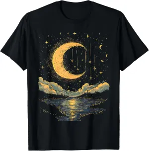 Boho Aesthetic Hippie Celestial Vintage Half Moon water T-Shirt