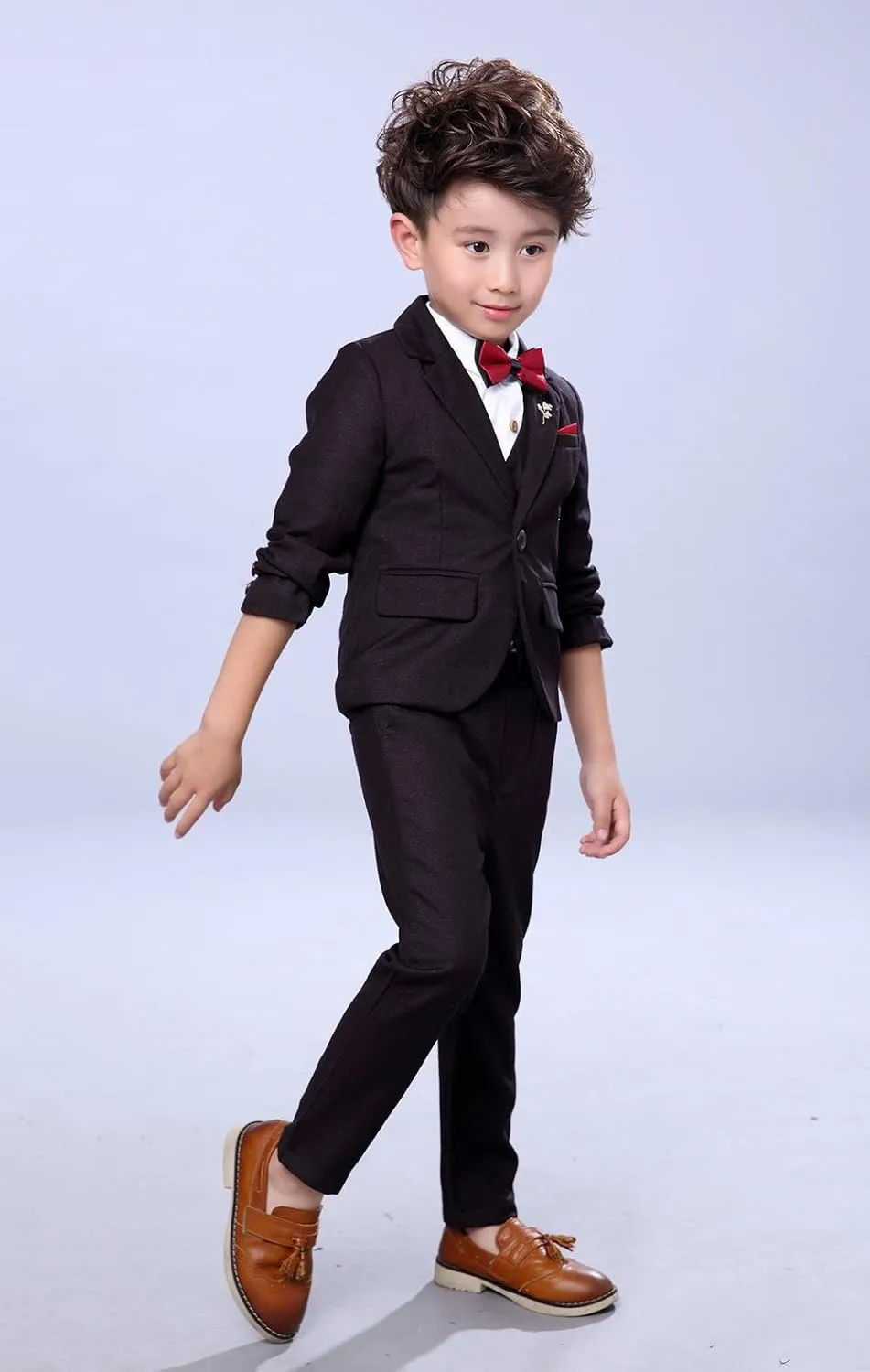 Boys 3Pcs Modern Fit Suit Solid Dress Suit Jacket Vest Pants 3-10 Years