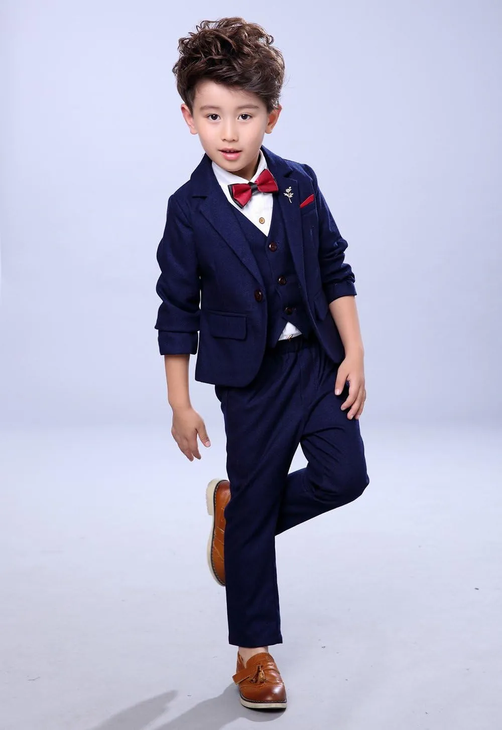 Boys 3Pcs Modern Fit Suit Solid Dress Suit Jacket Vest Pants 3-10 Years