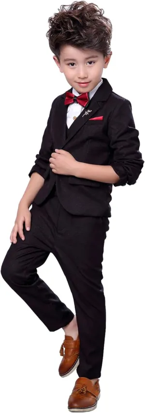 Boys 3Pcs Modern Fit Suit Solid Dress Suit Jacket Vest Pants 3-10 Years