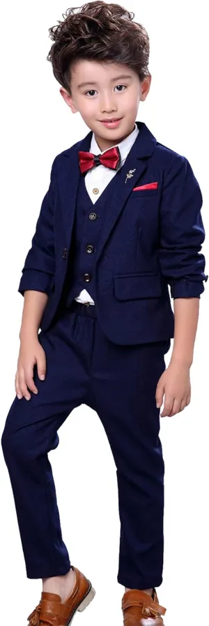Boys 3Pcs Modern Fit Suit Solid Dress Suit Jacket Vest Pants 3-10 Years