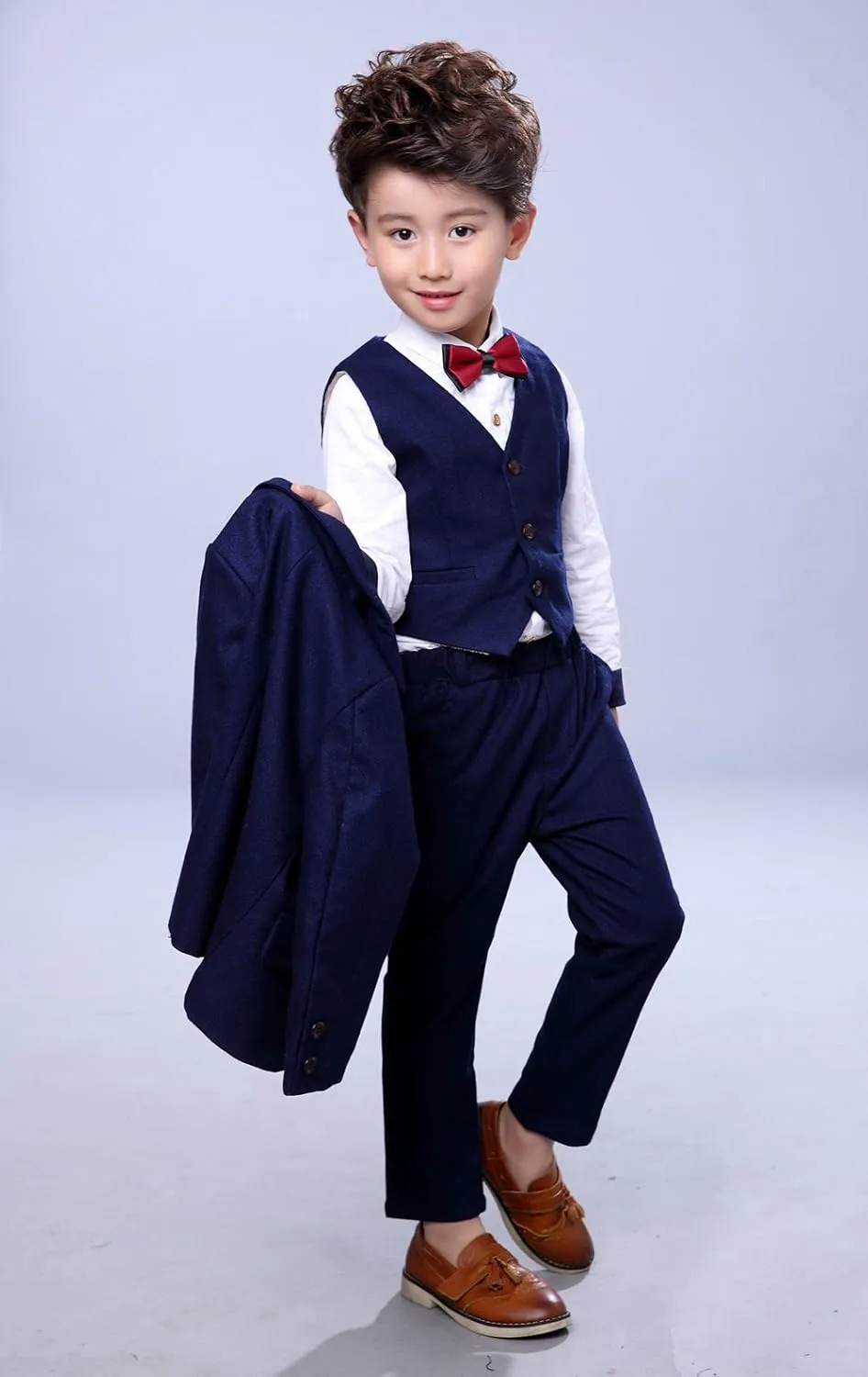 Boys 3Pcs Modern Fit Suit Solid Dress Suit Jacket Vest Pants 3-10 Years