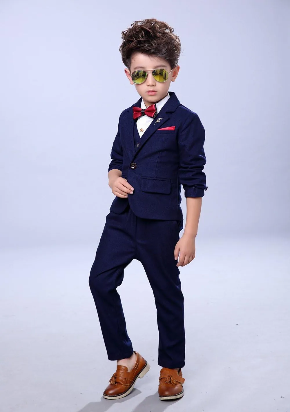 Boys 3Pcs Modern Fit Suit Solid Dress Suit Jacket Vest Pants 3-10 Years