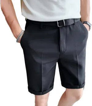 British Style Summer Knee Length Suit Shorts Men Straight Business Formal Wear Slim Fit Casual Short