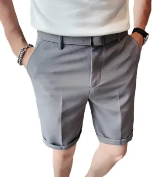 British Style Summer Knee Length Suit Shorts Men Straight Business Formal Wear Slim Fit Casual Short