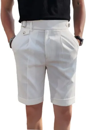 British Style Summer Slim Fit Business Suit Shorts Men Simple Knee Length Casual Straight Formal Wear Short White