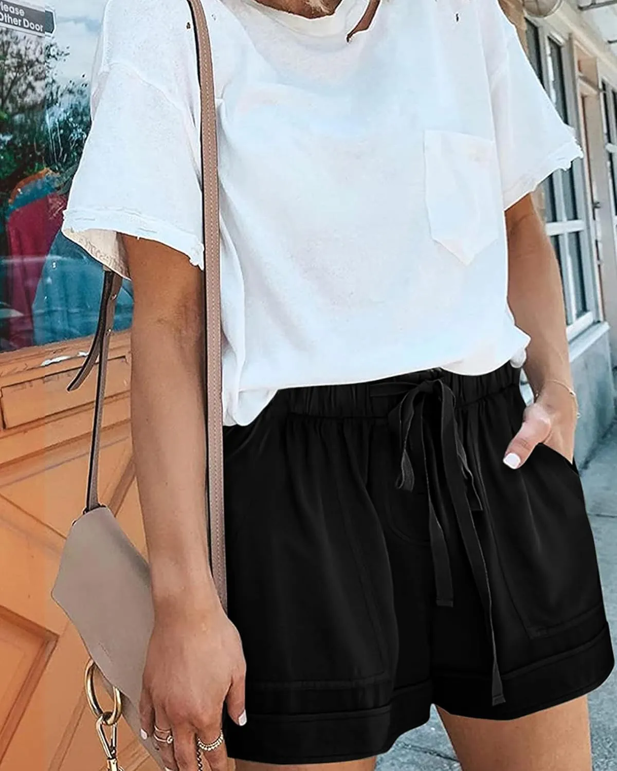 BTFBM Summer Shorts for Women 2025 Casual Elastic Waist Drawstring Lightweight Beach Lounge Short Pants Pockets