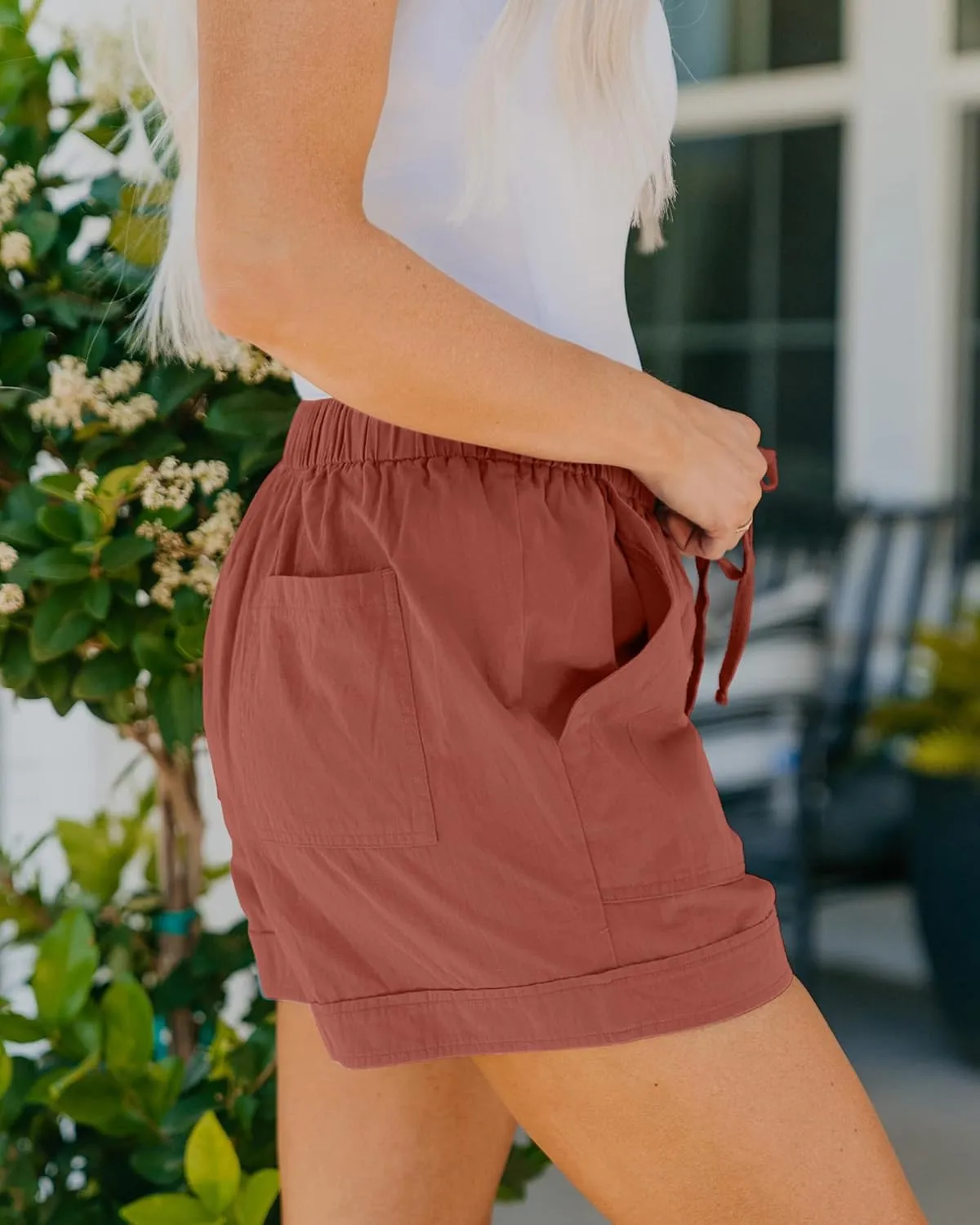 BTFBM Summer Shorts for Women 2025 Casual Elastic Waist Drawstring Lightweight Beach Lounge Short Pants Pockets