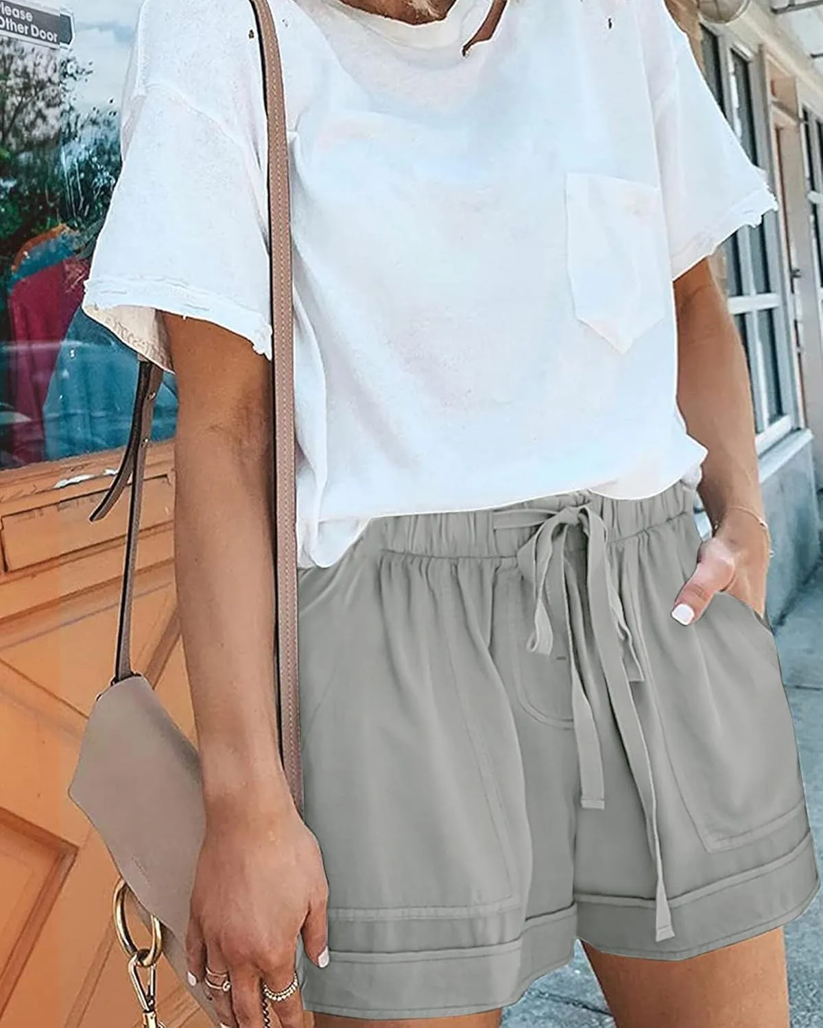 BTFBM Summer Shorts for Women 2025 Casual Elastic Waist Drawstring Lightweight Beach Lounge Short Pants Pockets