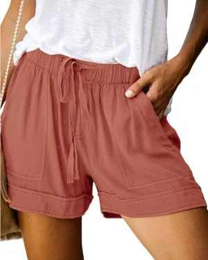 BTFBM Summer Shorts for Women 2025 Casual Elastic Waist Drawstring Lightweight Beach Lounge Short Pants Pockets