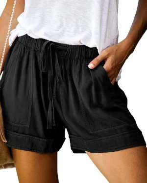 BTFBM Summer Shorts for Women 2025 Casual Elastic Waist Drawstring Lightweight Beach Lounge Short Pants Pockets