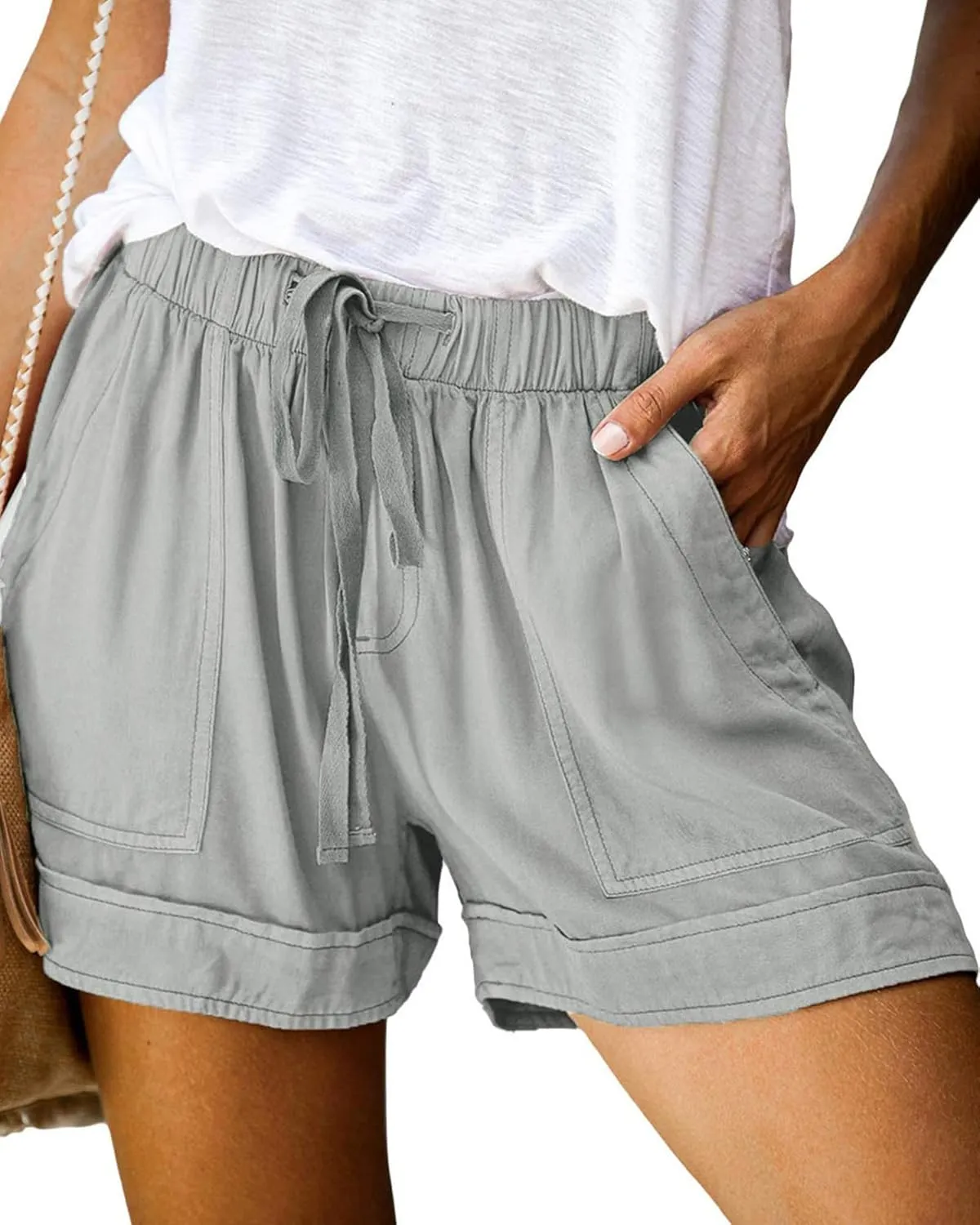 BTFBM Summer Shorts for Women 2025 Casual Elastic Waist Drawstring Lightweight Beach Lounge Short Pants Pockets
