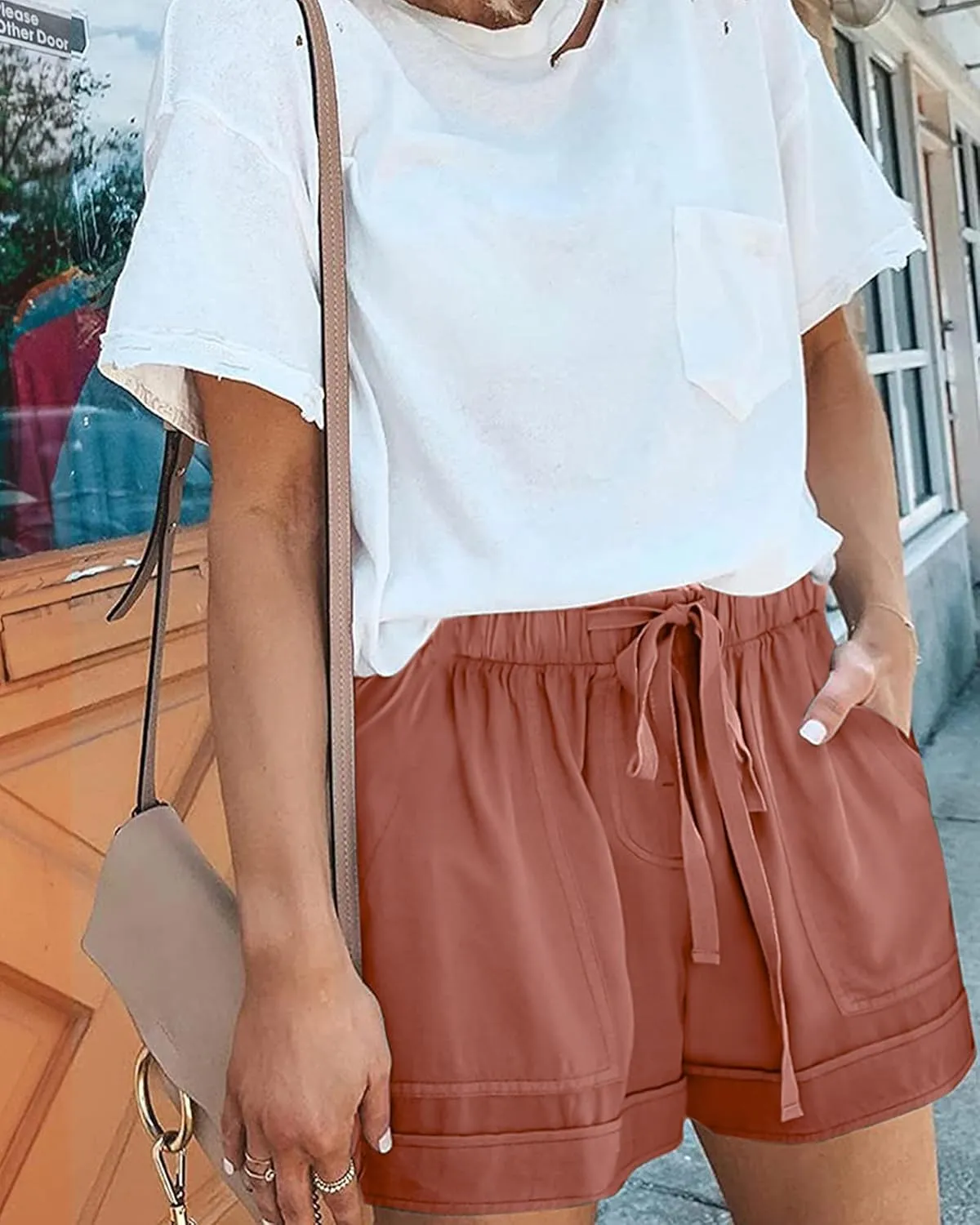 BTFBM Summer Shorts for Women 2025 Casual Elastic Waist Drawstring Lightweight Beach Lounge Short Pants Pockets