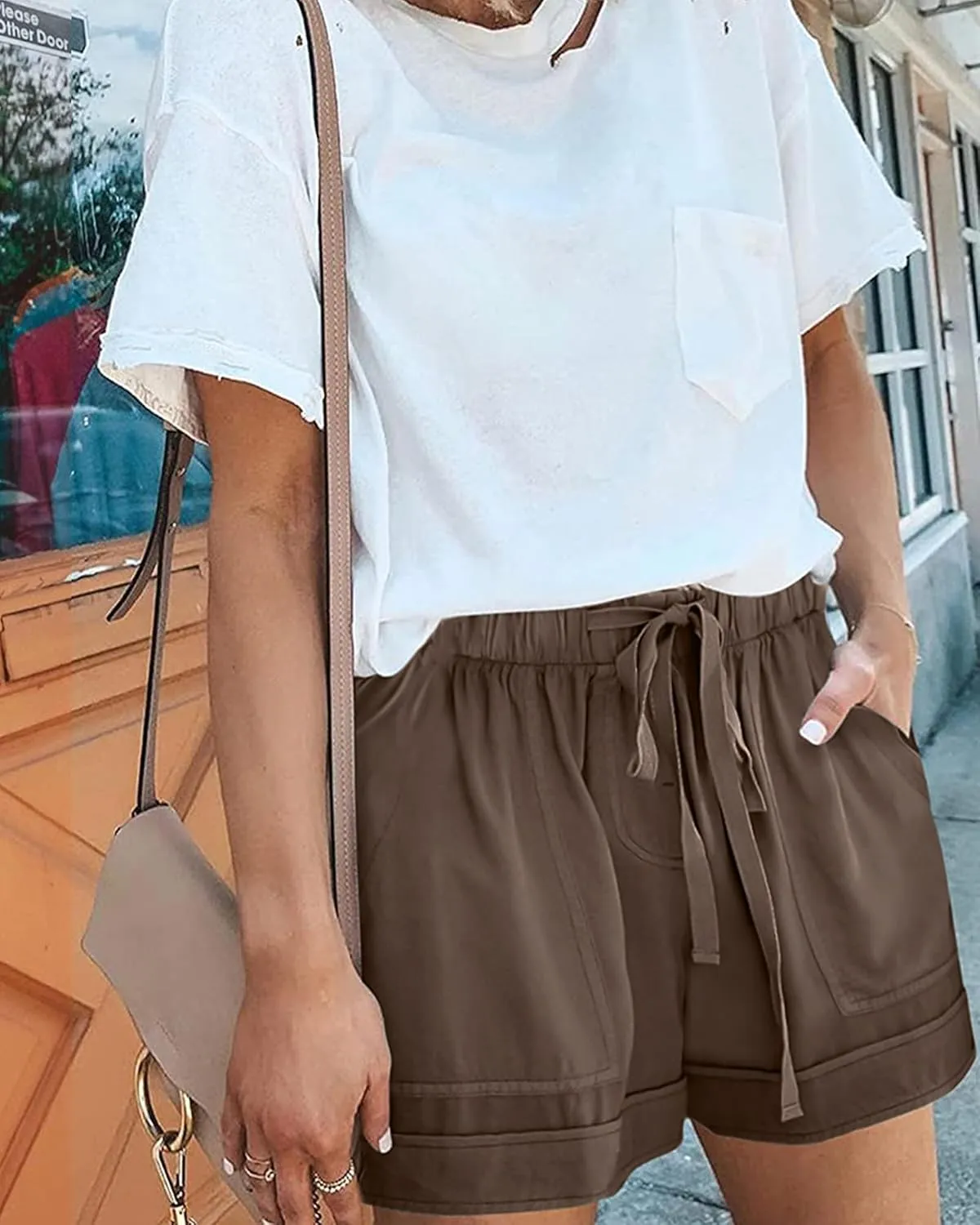 BTFBM Summer Shorts for Women 2025 Casual Elastic Waist Drawstring Lightweight Beach Lounge Short Pants Pockets
