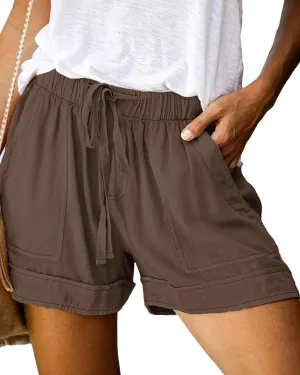 BTFBM Summer Shorts for Women 2025 Casual Elastic Waist Drawstring Lightweight Beach Lounge Short Pants Pockets